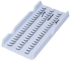 A tray of individual lashes for eyelashes