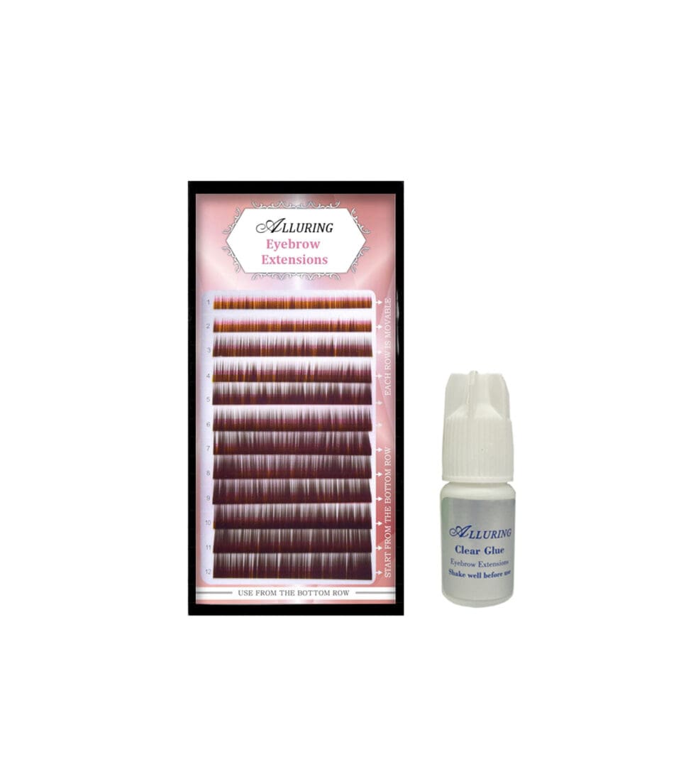 A bottle of eyelash serum and a box of individual lashes.