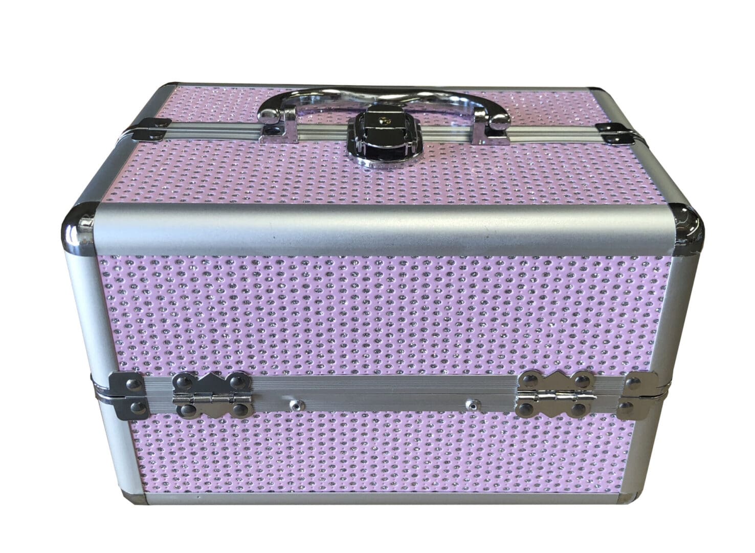 A purple and silver case with a handle