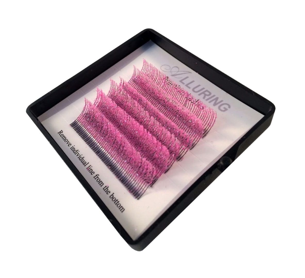 A tray of pink colored individual lashes.