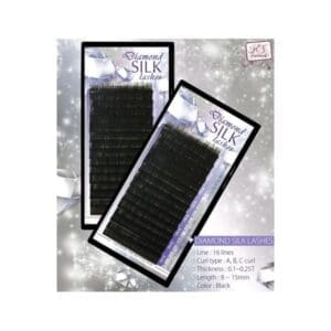 A pair of black silk lashes in packaging.