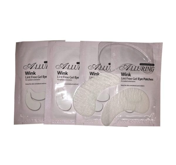 A set of four white paper bags with round shaped discs.