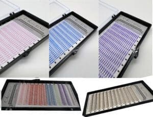A tray of different colored lashes in various sizes.