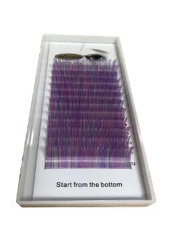 A box of purple colored individual lashes.