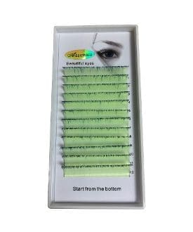 A box of green colored lashes