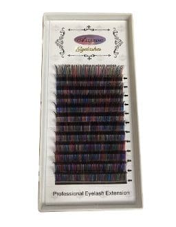 A box of colored lashes with different colors