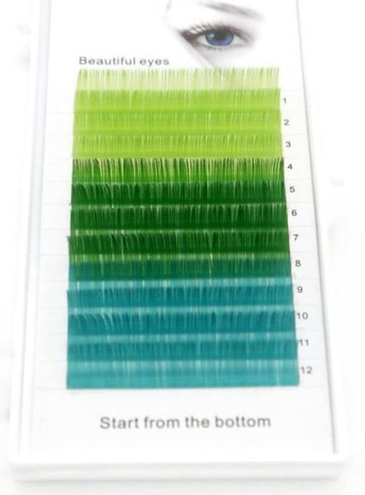 A green and blue strip of colored lashes