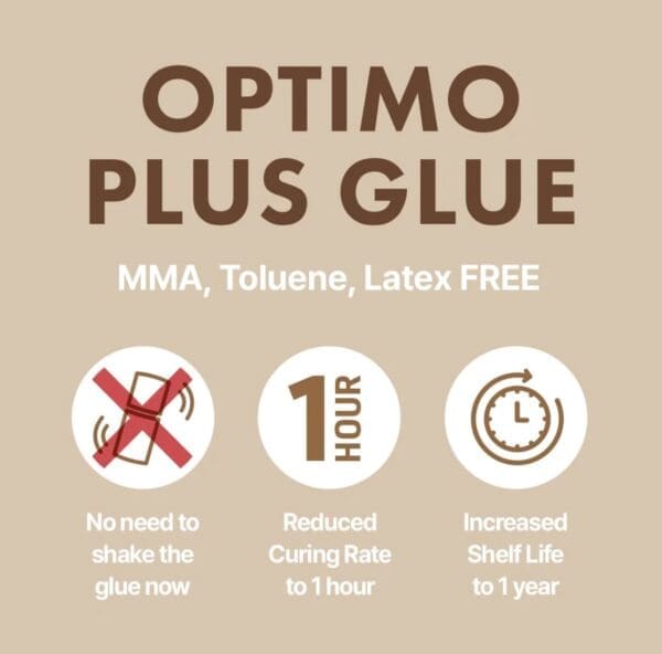 A picture of the label for optimo plus glue.