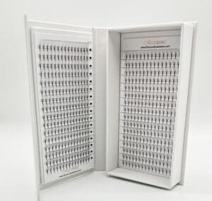 A white box with many pairs of eyelashes in it.